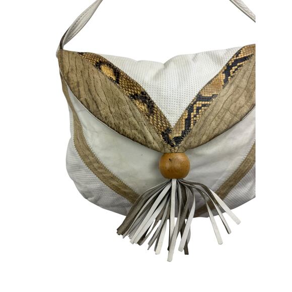 1970's genuine leather and python snakeskin tassel bag - Picture 6 of 7